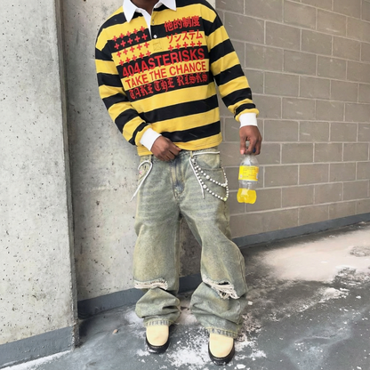 404ASTERISKS Collared Color Block Stripe Polo Shirt