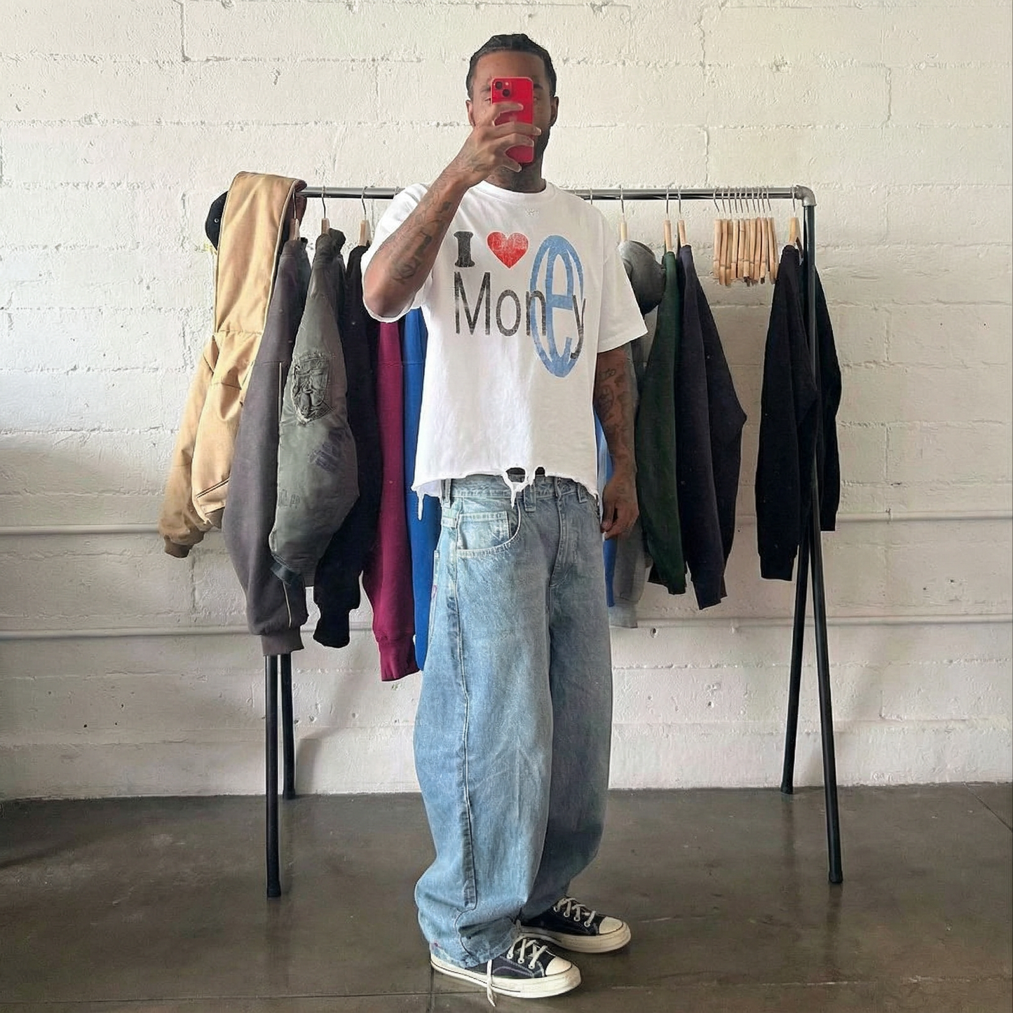 Luv Money White Distressed Hem Washed Shirt