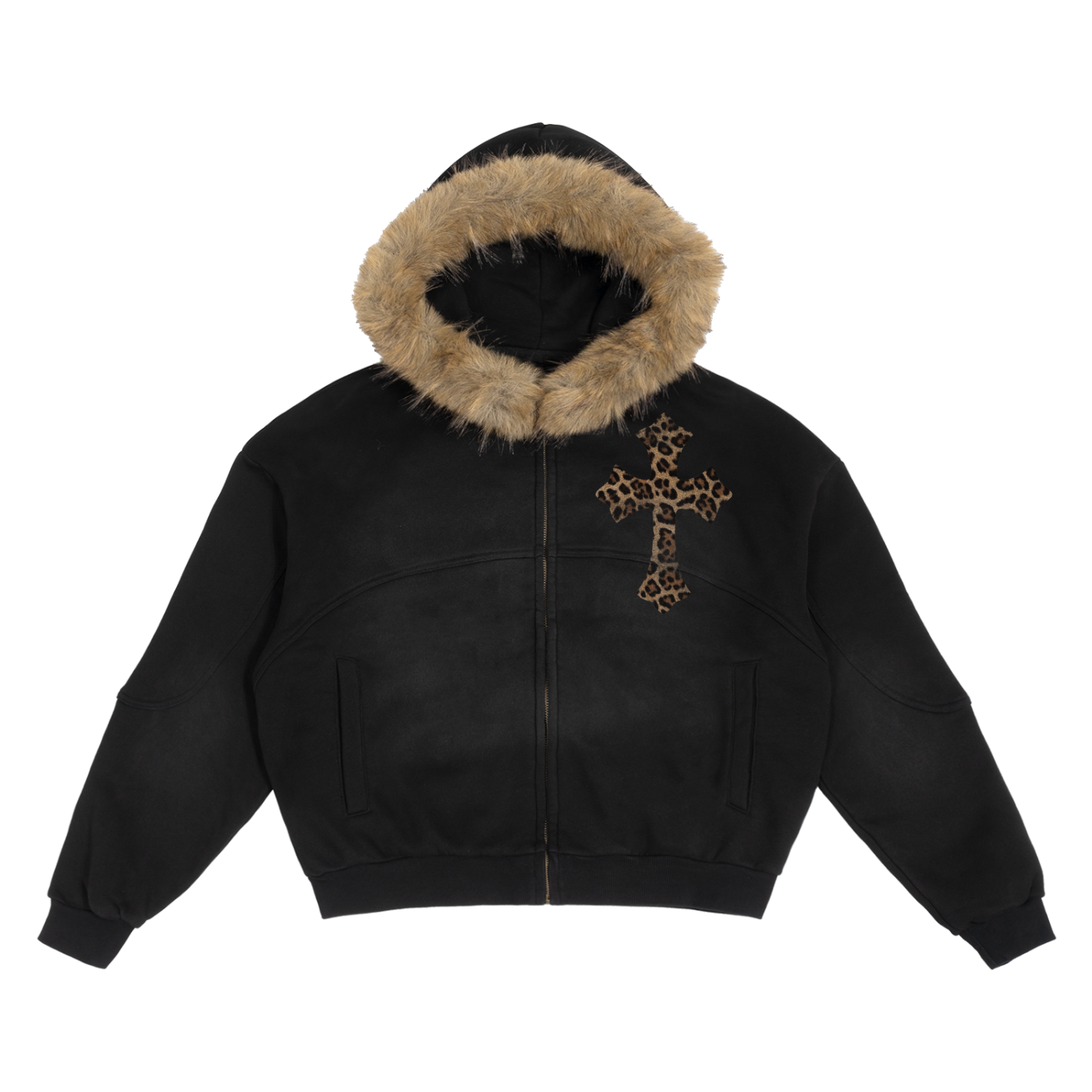 Cheetah Sun Fade Boxy Detachable Fur Hoodie by ArnukiClothing