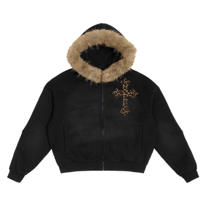 Cheetah Sun Fade Boxy Detachable Fur Hoodie