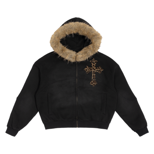 Cheetah Sun Fade Boxy Detachable Fur Hoodie