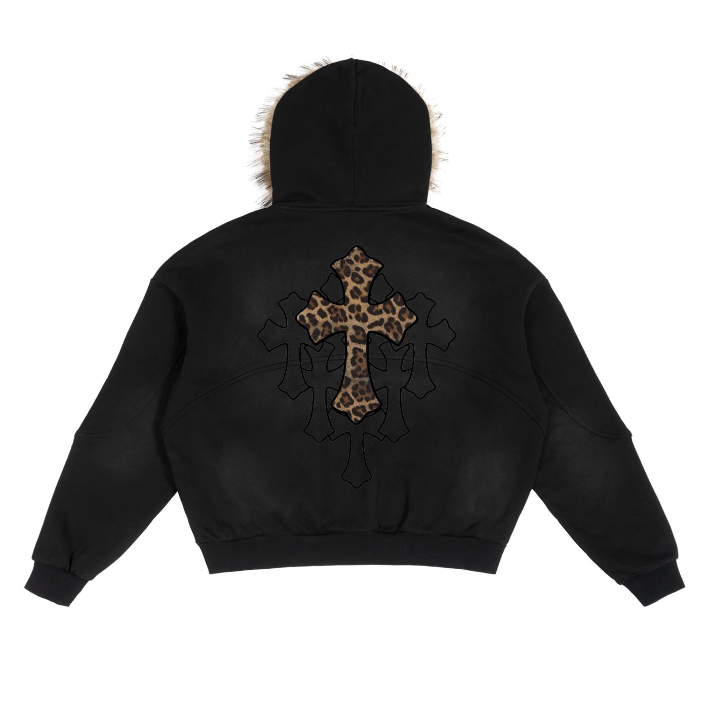 Cheetah Sun Fade Boxy Detachable Fur Hoodie by ArnukiClothing