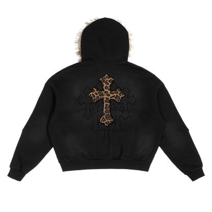 Cheetah Sun Fade Boxy Detachable Fur Hoodie