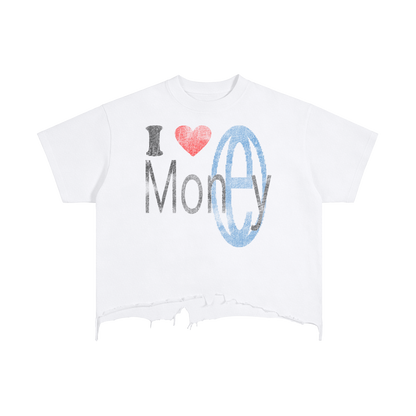 Luv Money White Distressed Hem Washed Shirt