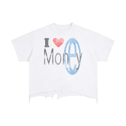 Luv Money White Distressed Hem Washed Shirt