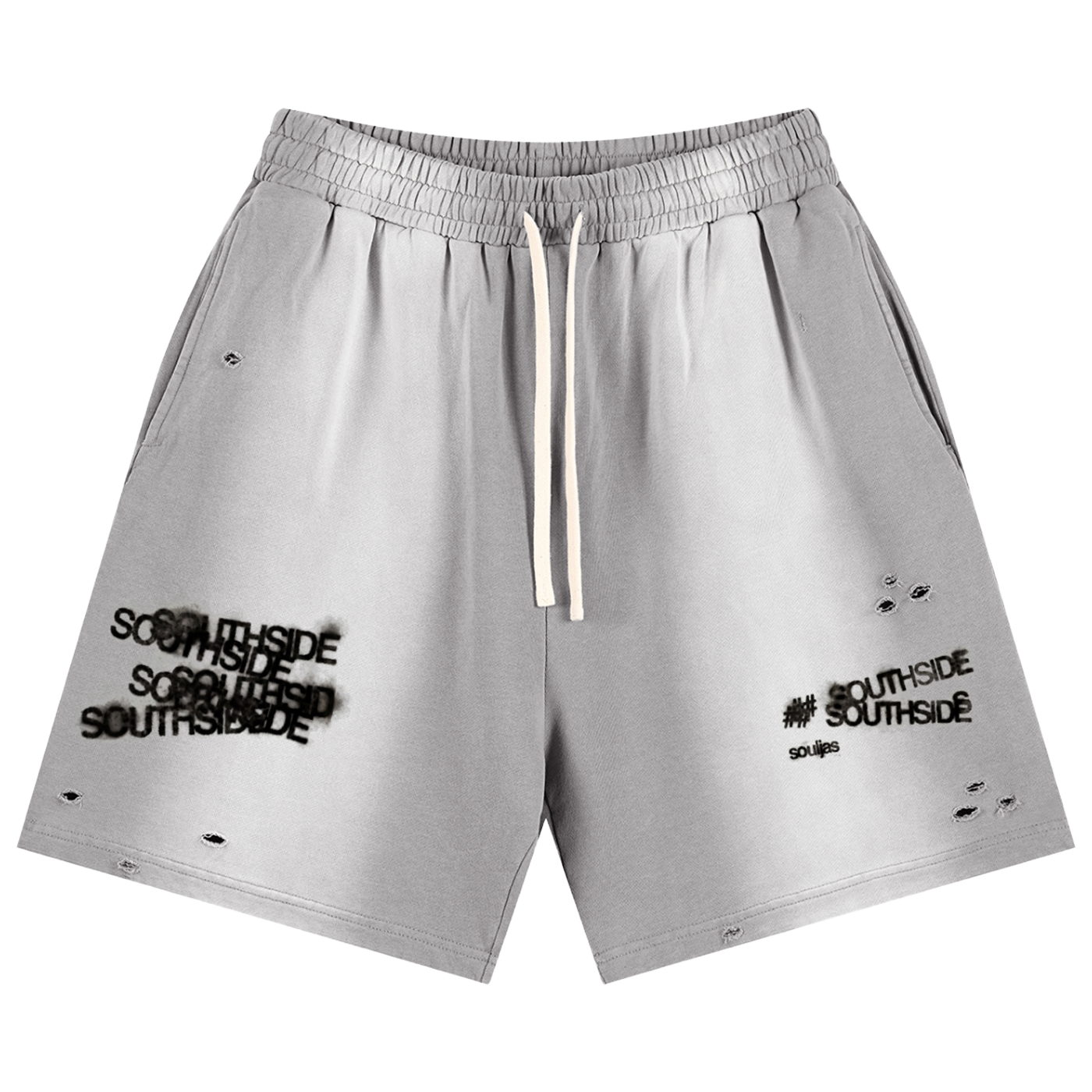 SouthSide Sun Fade Distressed Streetwear Shorts Gray Unisex Loose Y2K Cotton