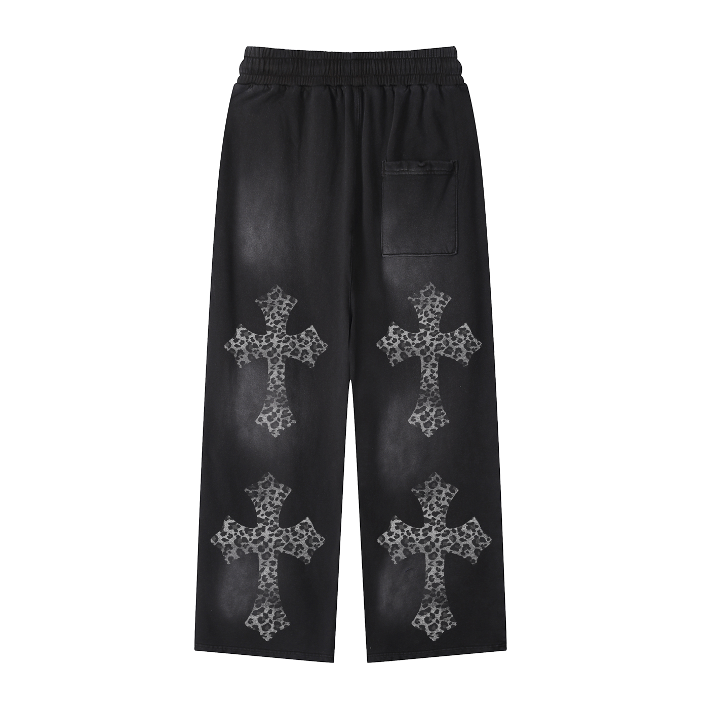 Snow Leopard Black Sunfade Loose Fit Cotton Sweatpants by ArnukiClothing