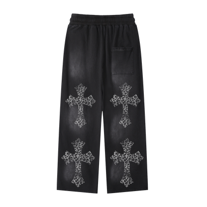 Snow Leopard Black Sunfade Loose Fit Cotton Sweatpants