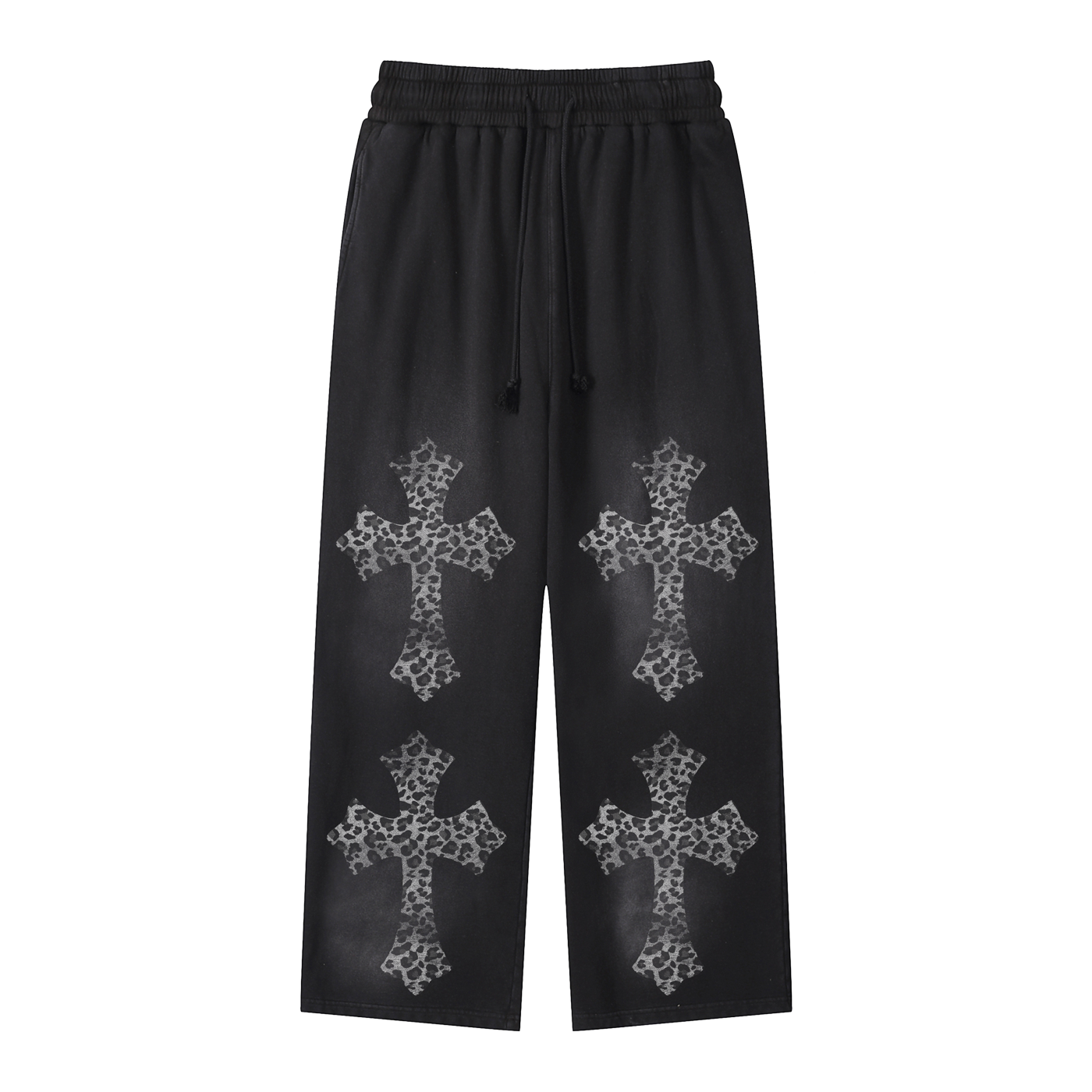 Snow Leopard Black Sunfade Loose Fit Cotton Sweatpants by ArnukiClothing