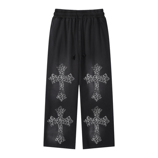 Snow Leopard Black Sunfade Loose Fit Cotton Sweatpants