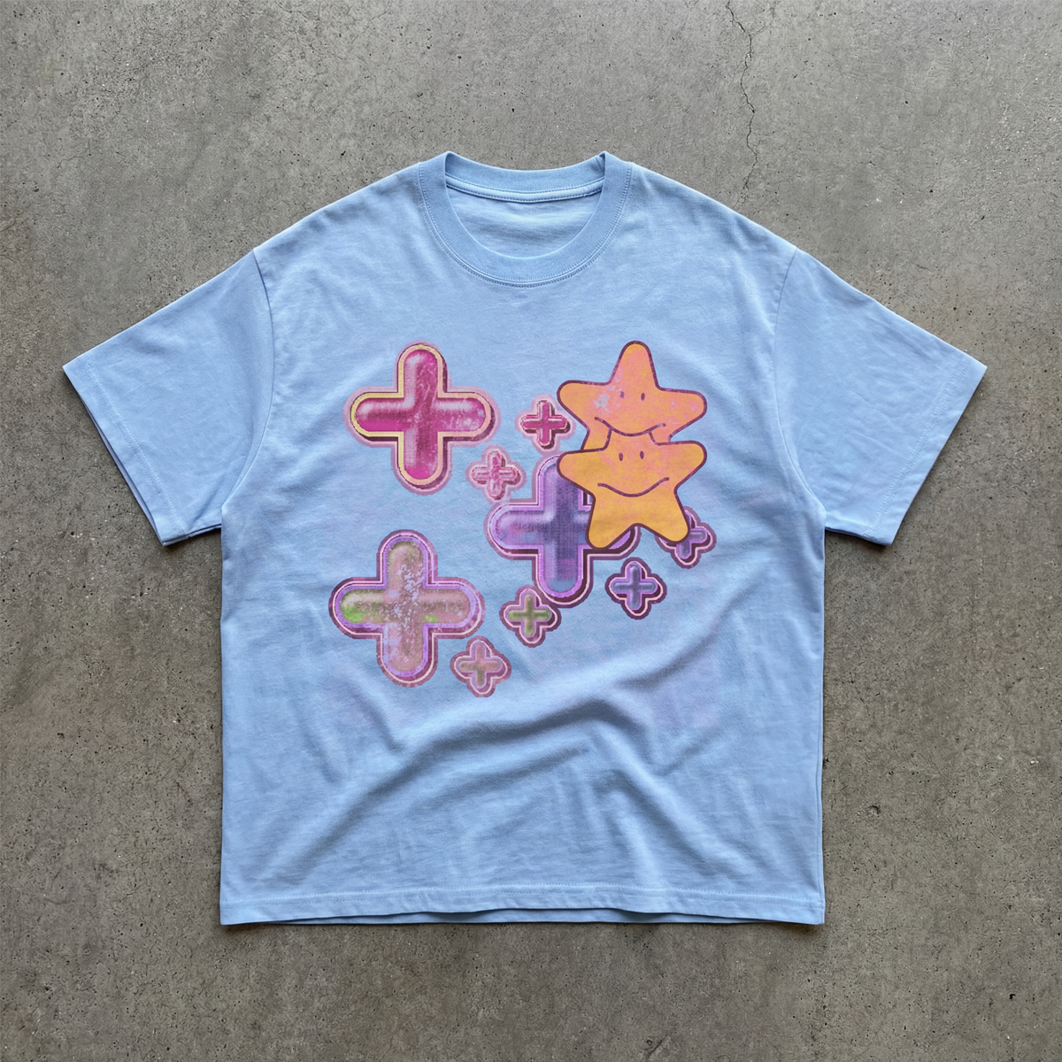 Blue Y2K Star Tee Streetwear Graphic Unisex Regular Fit Crew Neck T Shirt 220GSM Cotton