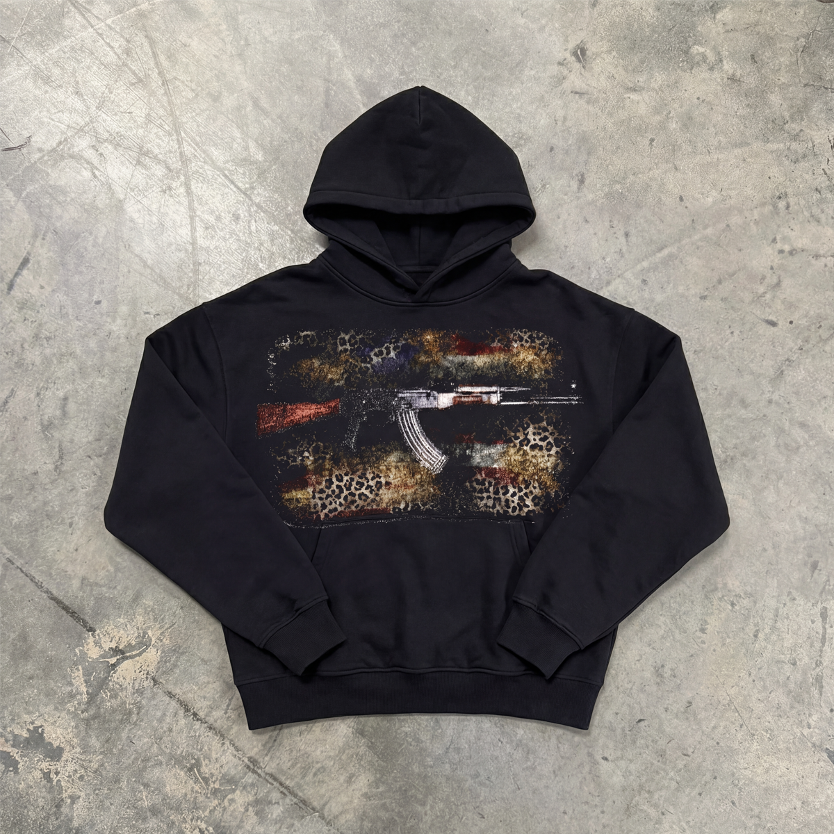 AK Black Hoodie Cropped 400GSM Streetwear Graphic Y2K Unisex Cotton