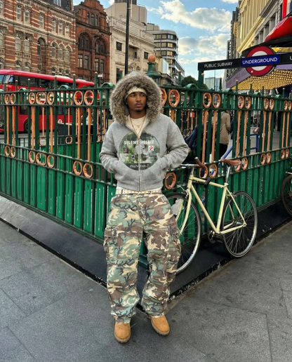 Silent Hill Cropped Boxy Streetwear Fur Zip Up