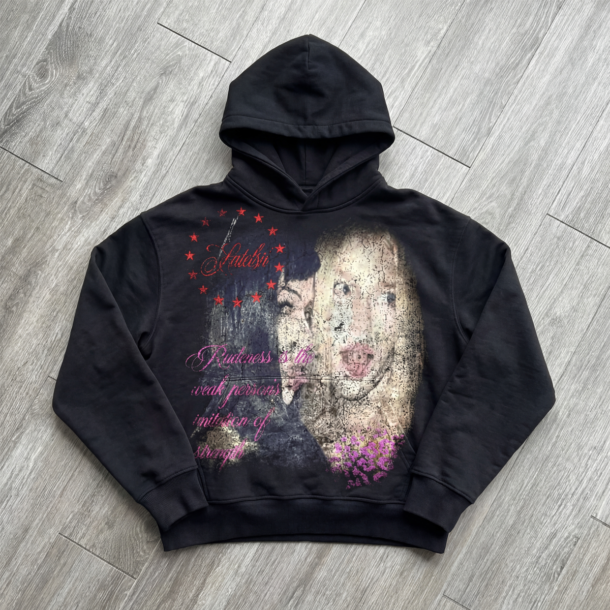 Rudeness Black Hoodie Cropped 400GSM Streetwear Graphic Y2K Unisex Cotton