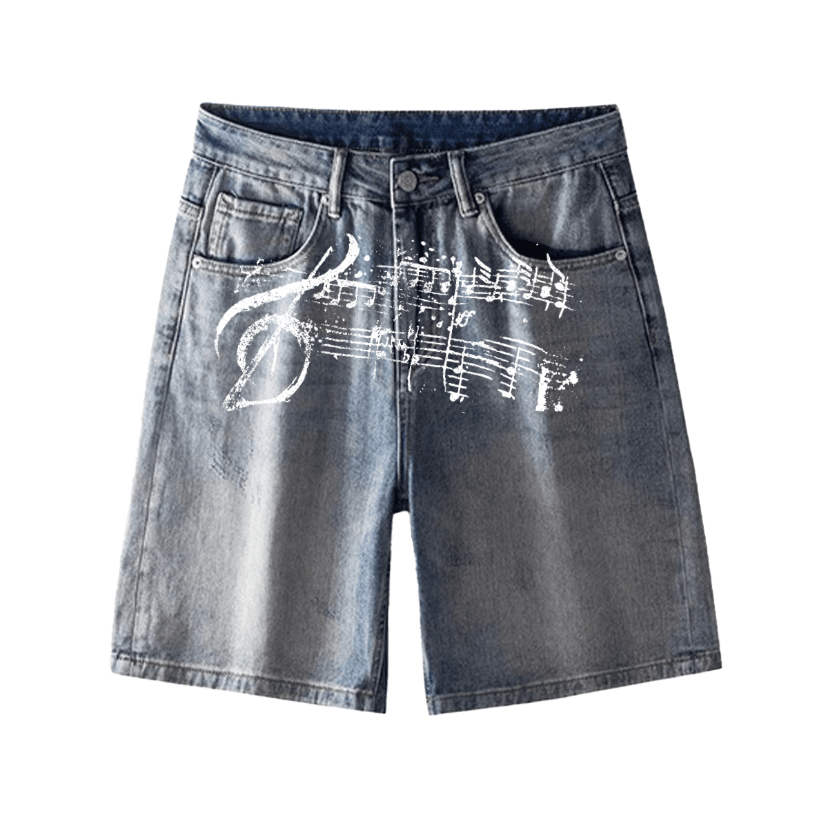 Music Denim Streetwear Shorts Y2K Unisex Loose Vintage Straight Leg Blue
