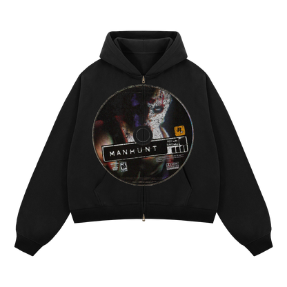 Manhunt Zip Up Cropped Boxy Hoodie