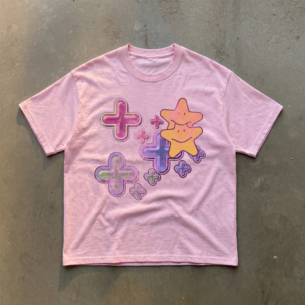 Pink Y2K Star Tee Streetwear Graphic Unisex Regular Fit Crew Neck T Shirt 220GSM Cotton