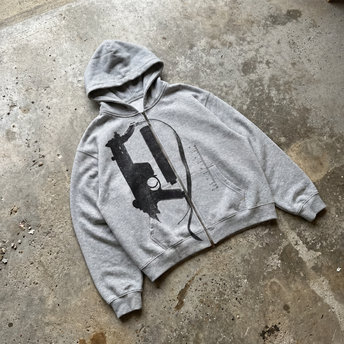 Uzi Grey Hoodie Cropped 400GSM Streetwear Graphic Y2K Unisex Cotton